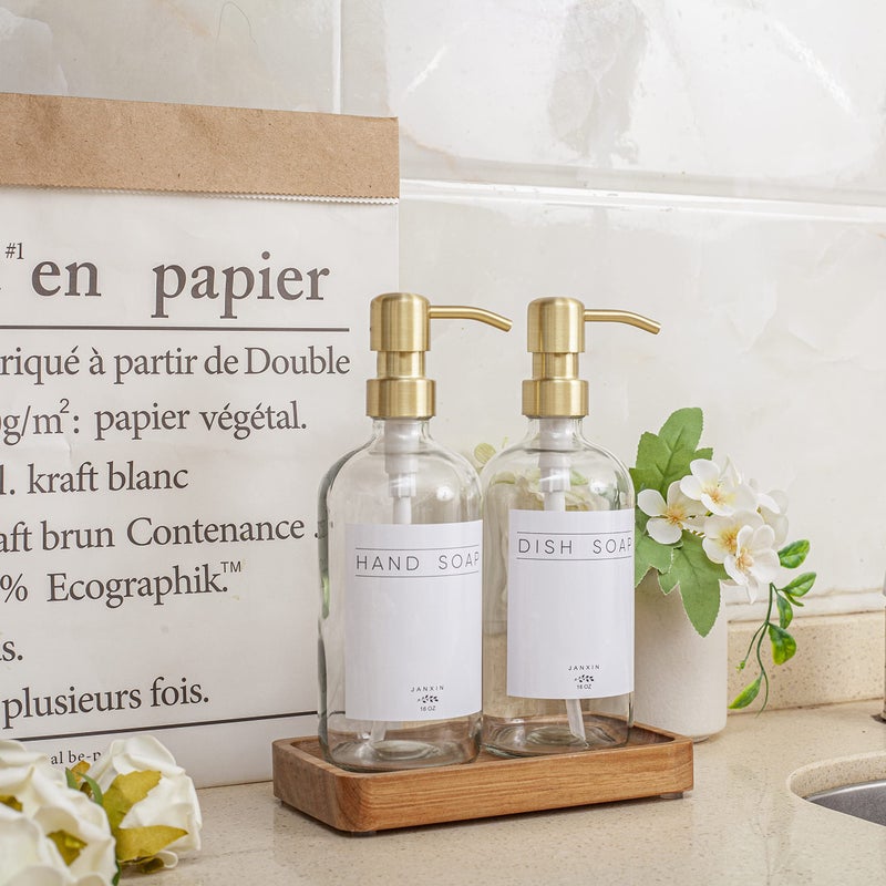 Janxin Vanity Tray  Bathroom Tray  Soap Dispenser Tray for Bathroom  Kitchen and Home Decor(Acacia-Small) - Image 4